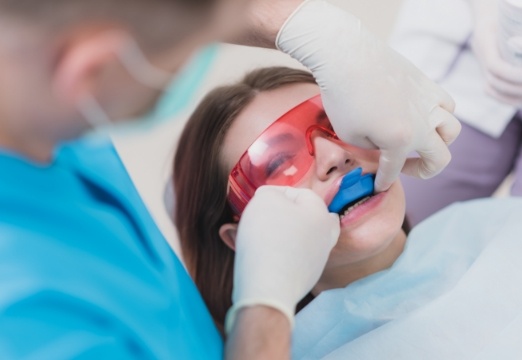 Patient receiving fluoride treatment